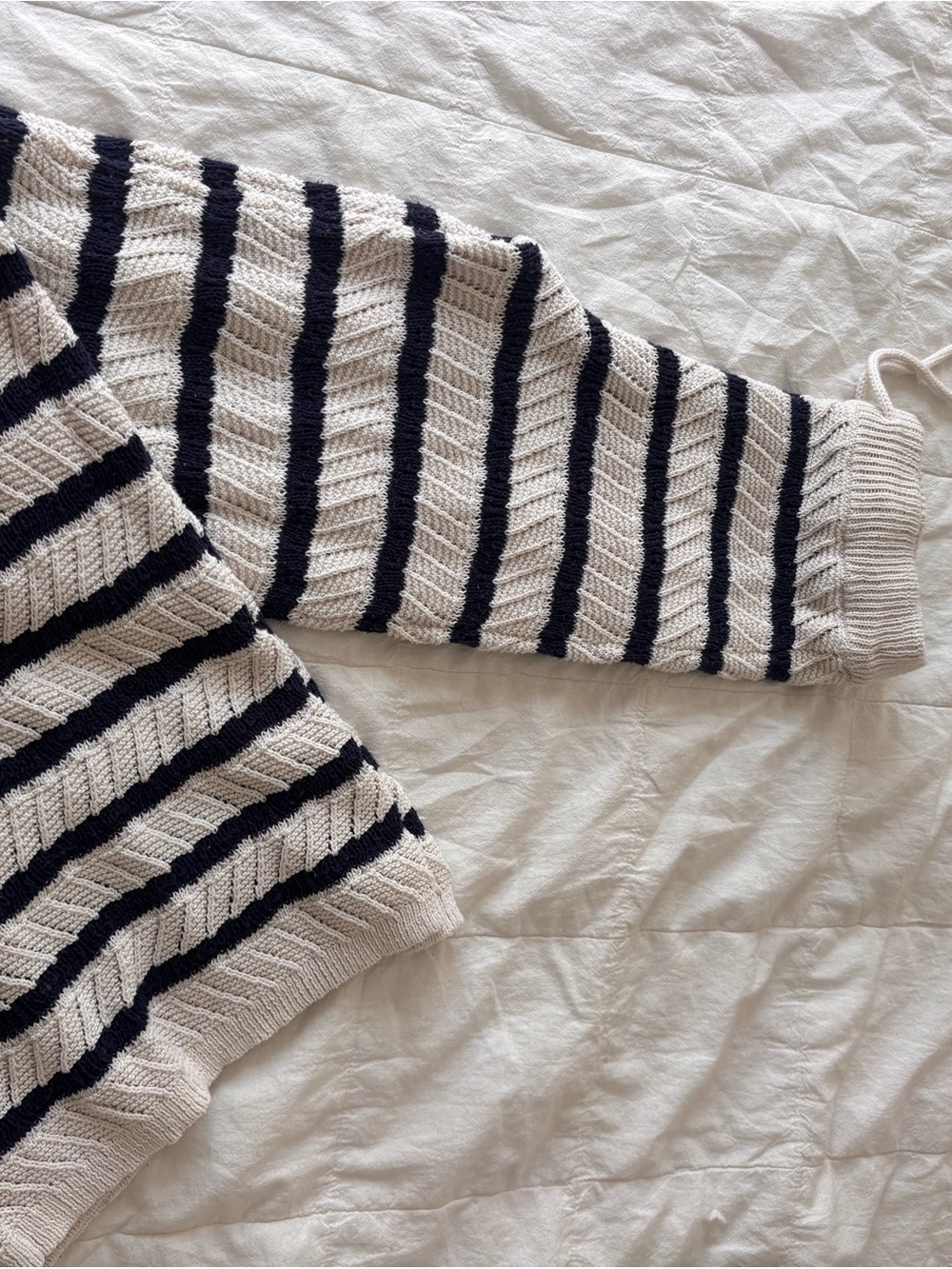 Striped Wide-Leg Knit Pants in Cream and Navy